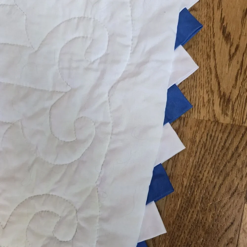 Vintage Handmade Quilt 88x103 Blue & White Cross Stitch Prairie Point Edge Queen
